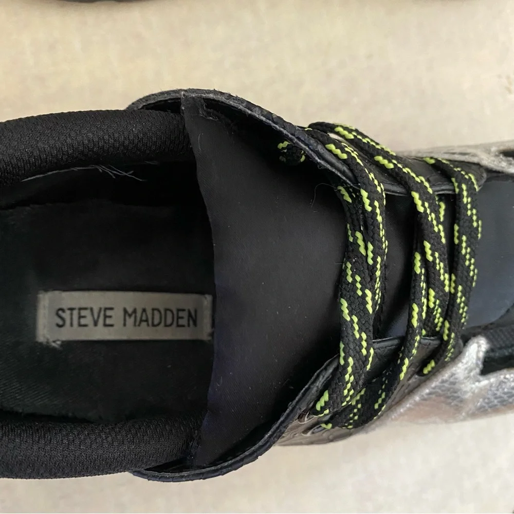 Steve Madden Men's Ridge Black & Silver Leather Sneakers Size 10M